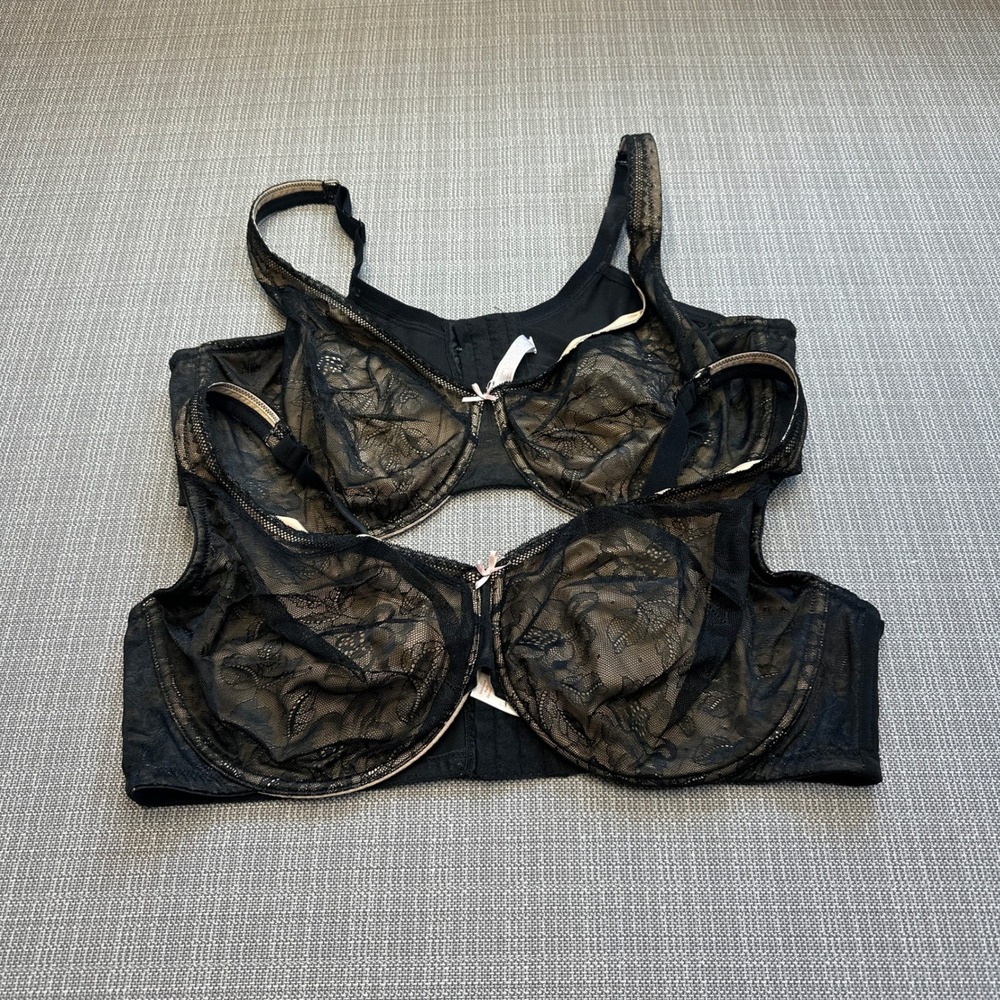 Cacique Set of 2 Unlined Full Coverage‎ Lace Bras Black 44DDD Underwire